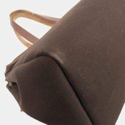 Pre Owned Hermes Bag Ladies Tote Ale Kabas MM Toile Officier Brown Leather F Engraved