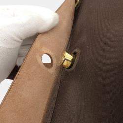 Pre Owned Hermes Bag Ladies Tote Ale Kabas MM Toile Officier Brown Leather F Engraved