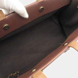 Pre Owned Hermes Bag Ladies Tote Ale Kabas MM Toile Officier Brown Leather F Engraved