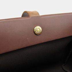 Pre Owned Hermes Bag Ladies Tote Ale Kabas MM Toile Officier Brown Leather F Engraved