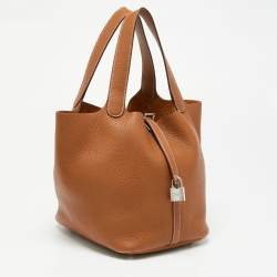 Pre Owned Hermes Gold Clemence Leather Picotin Lock 22 Bag