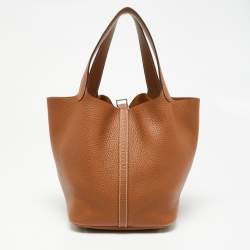 Pre Owned Hermes Gold Clemence Leather Picotin Lock 22 Bag