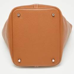 Pre Owned Hermes Gold Clemence Leather Picotin Lock 22 Bag