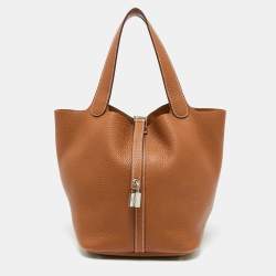 Pre Owned Hermes Gold Clemence Leather Picotin Lock 22 Bag