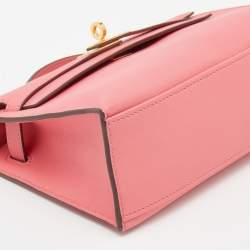 Pre Owned Hermes Rose Lipstick Swift Leather Gold Hardware Kelly Pochette