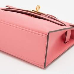 Pre Owned Hermes Rose Lipstick Swift Leather Gold Hardware Kelly Pochette