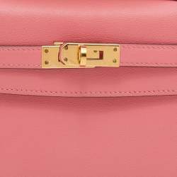Pre Owned Hermes Rose Lipstick Swift Leather Gold Hardware Kelly Pochette