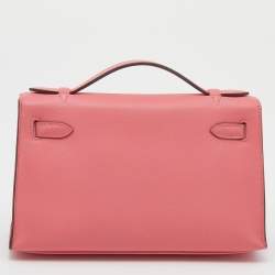 Pre Owned Hermes Rose Lipstick Swift Leather Gold Hardware Kelly Pochette