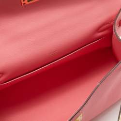 Pre Owned Hermes Rose Lipstick Swift Leather Gold Hardware Kelly Pochette