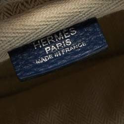 Hermes Blue Saphir/Gris Taurillion Clemence Leather Palladium Plated Victoria II Bag