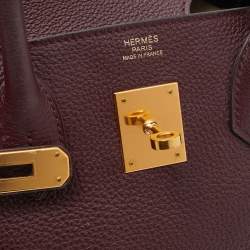 Hermes Bordeaux Togo Leather Gold Plated Hardware Birkin 30 Bag