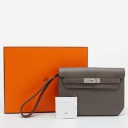 Pre Owned Hermes Etain Evercolor Leather Kelly Depeches 25 Pouch