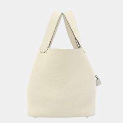 Pre Owned Hermes White Taurillon Clemence Leather Picotin Lock PM Top Handle Bag 