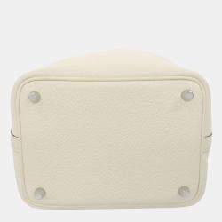 Pre Owned Hermes White Taurillon Clemence Leather Picotin Lock PM Top Handle Bag 