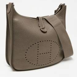 Pre Owned Hermes Etoupe Togo Leather Evelyne III PM Bag