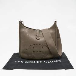 Pre Owned Hermes Etoupe Togo Leather Evelyne III PM Bag