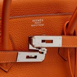 Pre Owned Hermes Potiron Taurillon Clemence Leather Palladium Finish Birkin 35 Bag