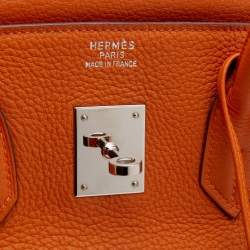 Pre Owned Hermes Potiron Taurillon Clemence Leather Palladium Finish Birkin 35 Bag