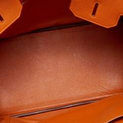 Pre Owned Hermes Potiron Taurillon Clemence Leather Palladium Finish Birkin 35 Bag