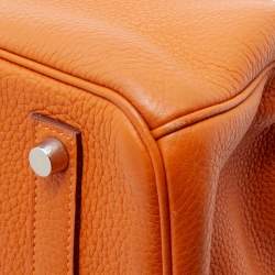 Pre Owned Hermes Potiron Taurillon Clemence Leather Palladium Finish Birkin 35 Bag