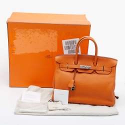 Pre Owned Hermes Potiron Taurillon Clemence Leather Palladium Finish Birkin 35 Bag