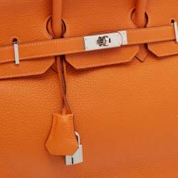 Pre Owned Hermes Potiron Taurillon Clemence Leather Palladium Finish Birkin 35 Bag