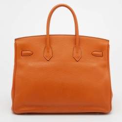 Pre Owned Hermes Potiron Taurillon Clemence Leather Palladium Finish Birkin 35 Bag
