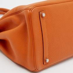 Pre Owned Hermes Potiron Taurillon Clemence Leather Palladium Finish Birkin 35 Bag