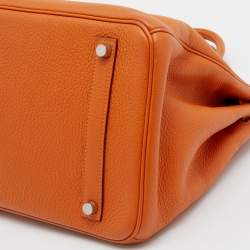 Pre Owned Hermes Potiron Taurillon Clemence Leather Palladium Finish Birkin 35 Bag