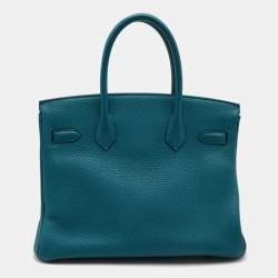 Pre Owned Hermes Bleu de Galice Togo Leather Gold Finish Birkin 30 Bag