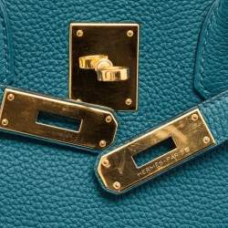 Pre Owned Hermes Bleu de Galice Togo Leather Gold Finish Birkin 30 Bag