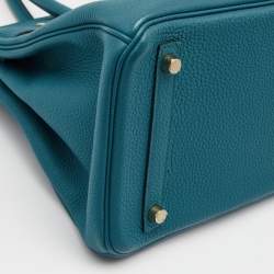 Pre Owned Hermes Bleu de Galice Togo Leather Gold Finish Birkin 30 Bag