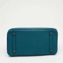 Pre Owned Hermes Bleu de Galice Togo Leather Gold Finish Birkin 30 Bag