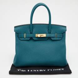 Pre Owned Hermes Bleu de Galice Togo Leather Gold Finish Birkin 30 Bag