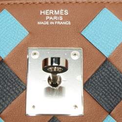Hermes Gold/Bleu du Nord/ Bleu Indigo Epsom and Swift Leather Palladium Finish Birkin Tressage De Cuir 30 Bag
