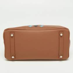 Hermes Gold/Bleu du Nord/ Bleu Indigo Epsom and Swift Leather Palladium Finish Birkin Tressage De Cuir 30 Bag