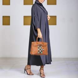 Hermes Gold/Bleu du Nord/ Bleu Indigo Epsom and Swift Leather Palladium Finish Birkin Tressage De Cuir 30 Bag