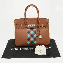 Hermes Gold/Bleu du Nord/ Bleu Indigo Epsom and Swift Leather Palladium Finish Birkin Tressage De Cuir 30 Bag