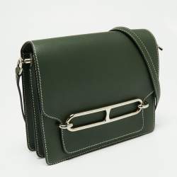 Pre Owned Hermes Vert Anglais Evercolor Leather Palladium Finish Roulis 24 Bag