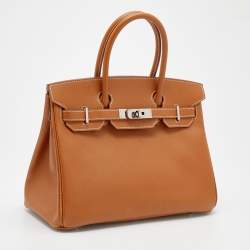 Hermes Gold Epsom Leather Palladium Plated Birkin 30 Bag