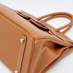 Hermes Gold Epsom Leather Palladium Plated Birkin 30 Bag