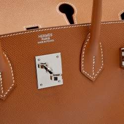 Hermes Gold Epsom Leather Palladium Plated Birkin 30 Bag
