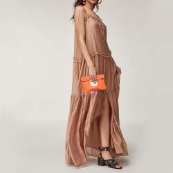 Pre Owned Hermes Orange Poppy Clemence and Swift Leather Virevolte Clutch