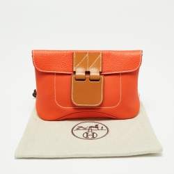 Pre Owned Hermes Orange Poppy Clemence and Swift Leather Virevolte Clutch