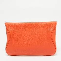 Pre Owned Hermes Orange Poppy Clemence and Swift Leather Virevolte Clutch