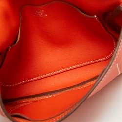Pre Owned Hermes Orange Poppy Clemence and Swift Leather Virevolte Clutch