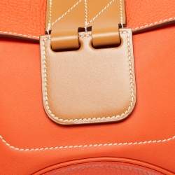 Pre Owned Hermes Orange Poppy Clemence and Swift Leather Virevolte Clutch