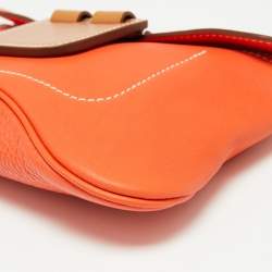 Pre Owned Hermes Orange Poppy Clemence and Swift Leather Virevolte Clutch