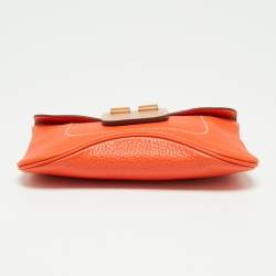 Pre Owned Hermes Orange Poppy Clemence and Swift Leather Virevolte Clutch