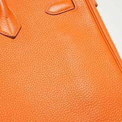 Pre Owned Hermes Orange Togo Leather Gold Finish Birkin 35 Bag